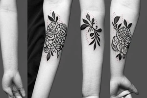 Crazy floral armband, with negative space ,pretty flowy , outline tattoo idea