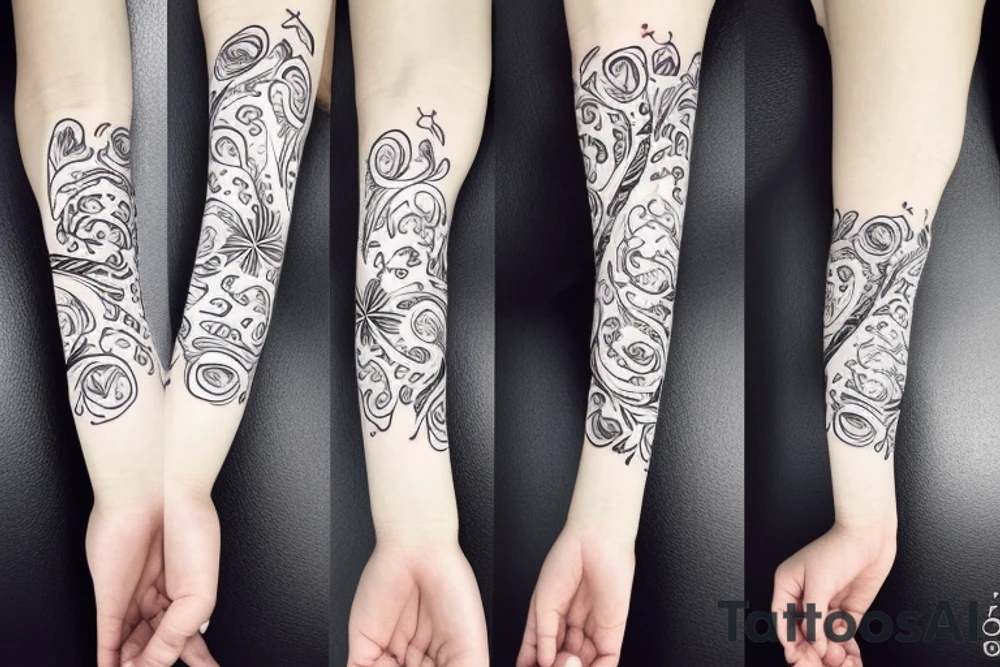 Crazy floral armband, with negative space ,pretty flowy , outline tattoo idea