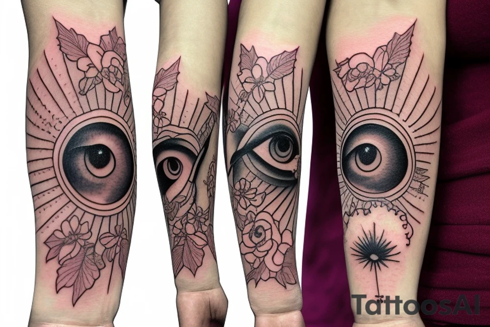 flower fall from heaven leilani plus God eye plus new breeze air arm sleeve tattoo idea