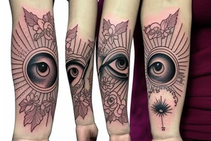flower fall from heaven leilani plus God eye plus new breeze air arm sleeve tattoo idea