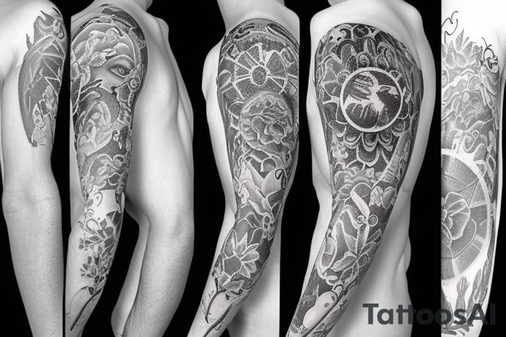 heaven plus flowerplus fall from heaven leilani plus God eye plus new breeze air arm sleeve tattoo idea