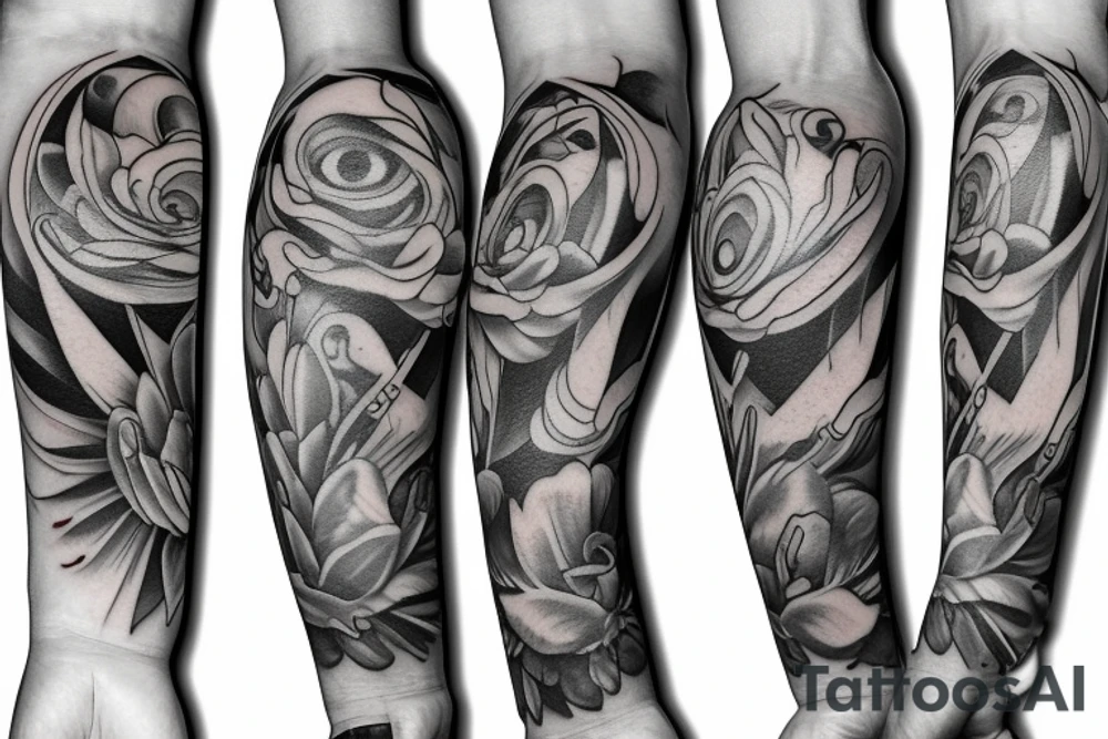 heaven plus flower plus fall from heaven leilani plus God Eye plus new breeze air arm sleeve tattoo idea