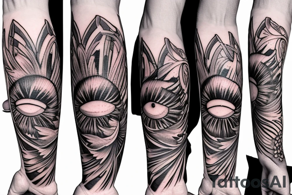 heaven plus flower plus fall from heaven leilani plus God Eye plus new breeze air arm sleeve tattoo idea