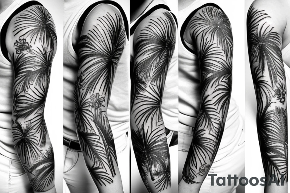 palm tree sleeve tattoo idea