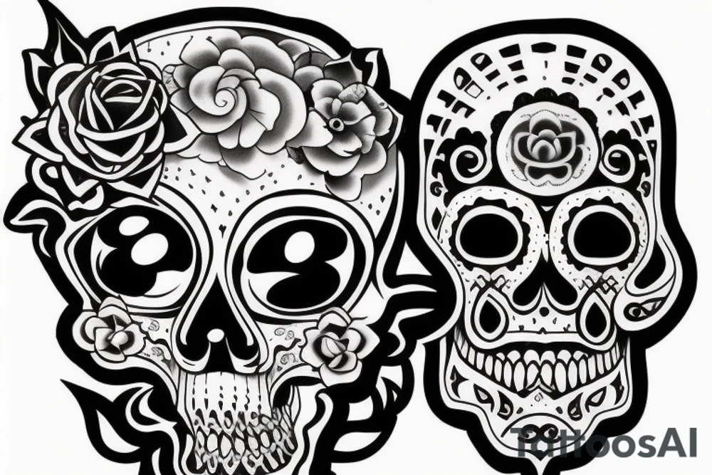 black and white skull head tattoo detailed tattoo idea
