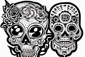 black and white skull head tattoo detailed tattoo idea