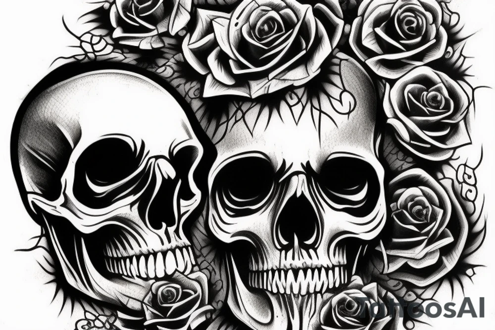 black and white skull head tattoo detailed tattoo idea