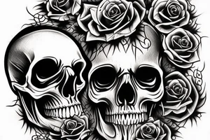 black and white skull head tattoo detailed tattoo idea