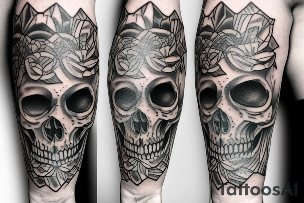 black and white skull head tattoo detailed tattoo idea