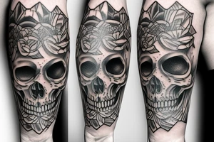 black and white skull head tattoo detailed tattoo idea
