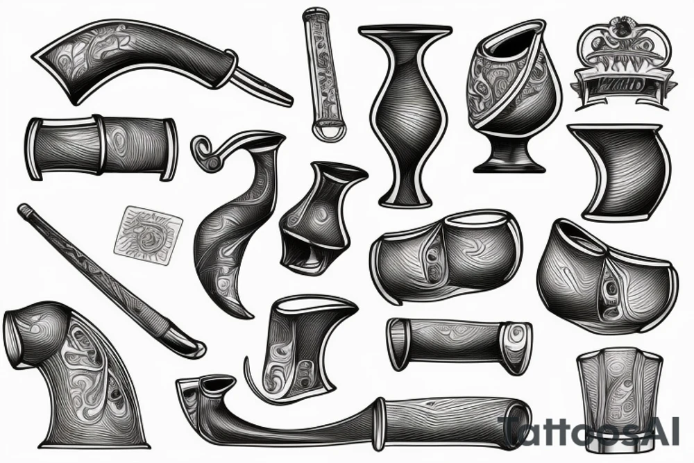 detailed sketch of a half-bent billiard pipe, vintage-inspired, white background, side view tattoo idea