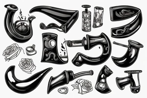 detailed sketch of a half-bent billiard pipe, vintage-inspired, white background, side view tattoo idea