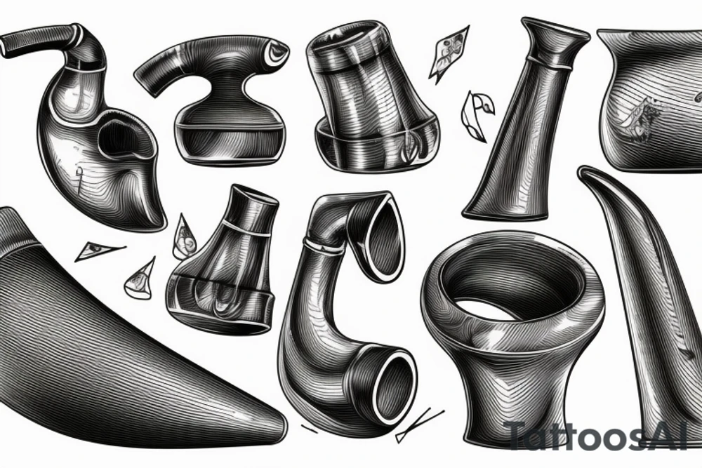 detailed sketch of a half-bent billiard pipe, vintage-inspired, white background, side view tattoo idea