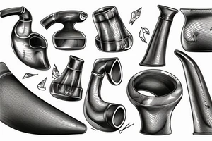 detailed sketch of a half-bent billiard pipe, vintage-inspired, white background, side view tattoo idea