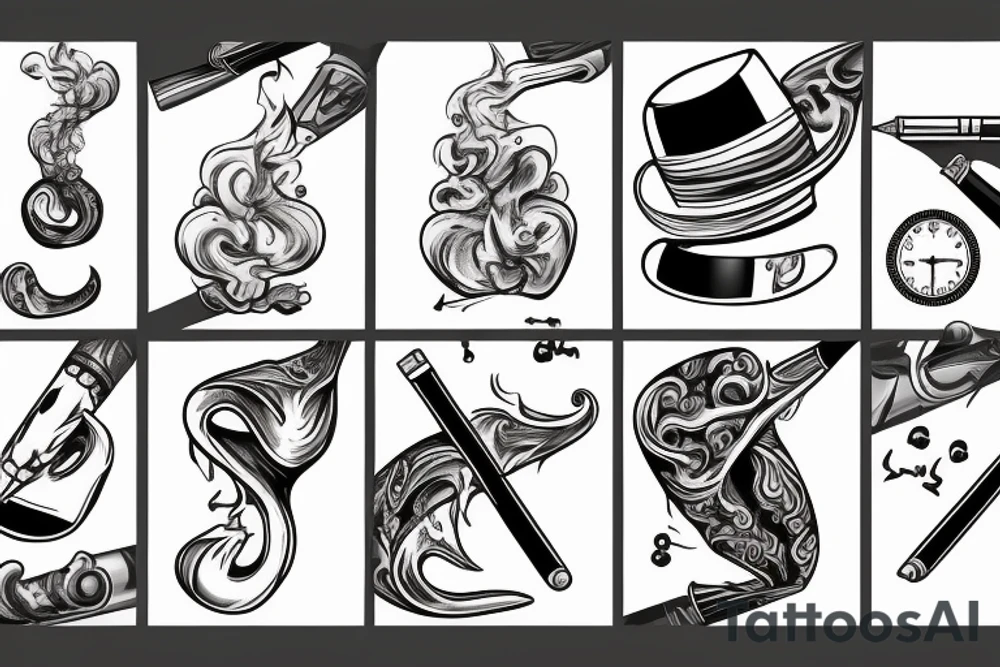 half-bent billiard smoking pipe, vintage-inspired, white background, side view tattoo idea