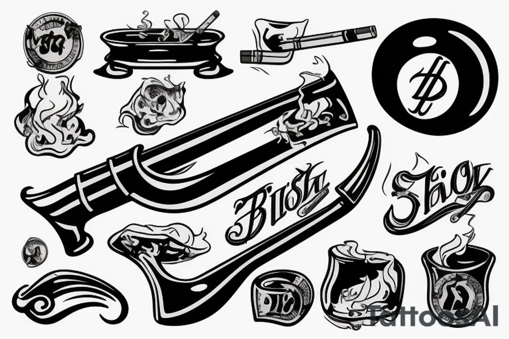 half-bent billiard smoking pipe, vintage-inspired, white background, side view tattoo idea