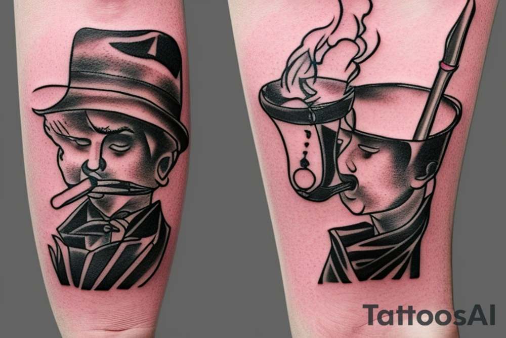 half-bent billiard smoking pipe tattoo idea