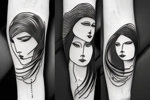 continuous line tattoo of two women faces tattoo idea
