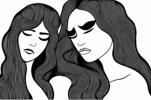 continuous line tattoo of two women faces tattoo idea