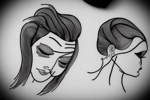continuous line tattoo of two women faces tattoo idea