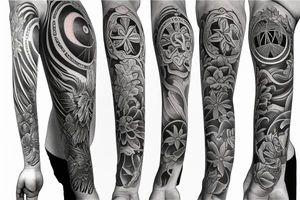 heaven plus flower plus fall from heaven leilani plus God Eye plus new breeze air arm sleeve tattoo idea