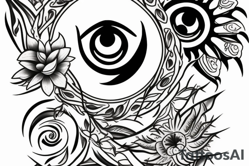 heaven plus flower plus fall from heaven leilani plus God Eye plus new breeze air arm sleeve tattoo idea