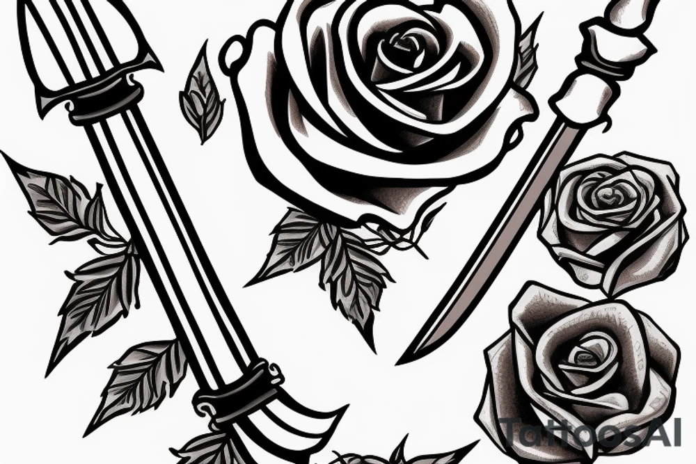 Medium thin sword with rose wrapped around it tattoo idea
