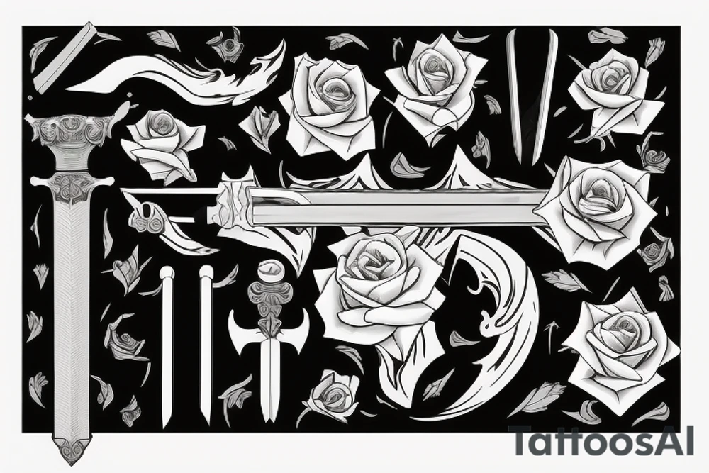 Medium thin sword with rose wrapped around it tattoo idea