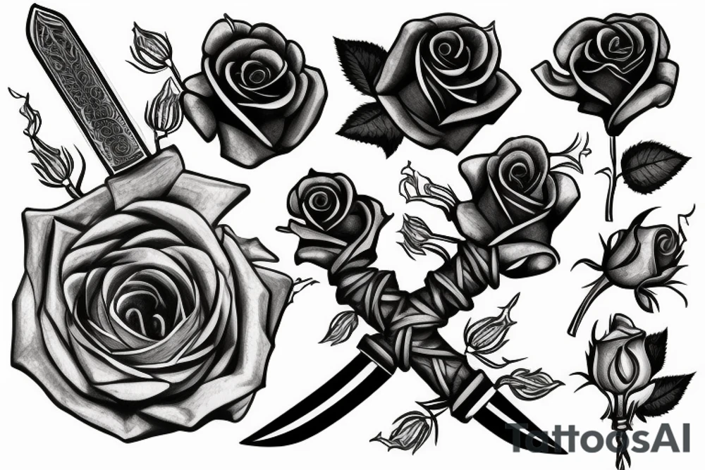 sword with full rose wrapped around it tattoo idea