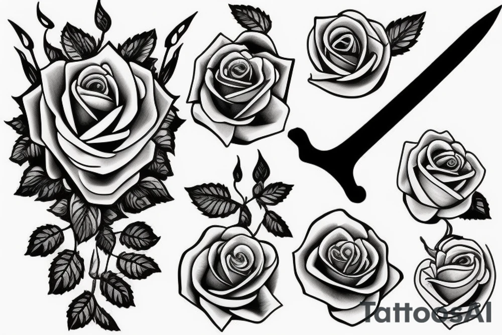 sword with full rose wrapped around it tattoo idea