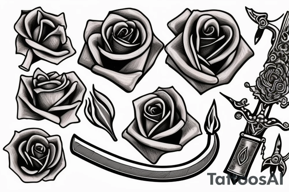 sword with full rose wrapped around it tattoo idea