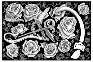 Sword with full rose with sepal spiraling around the sword tattoo idea