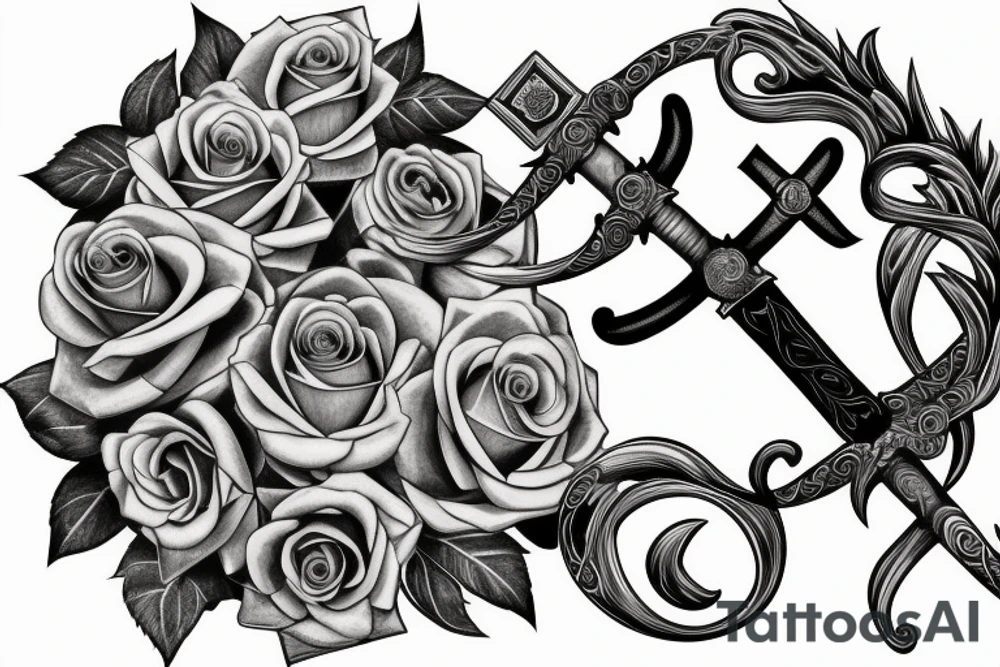 Sword with full rose spiraling around the sword tattoo idea Sword with full rose spiraling around the sword tattoo idea