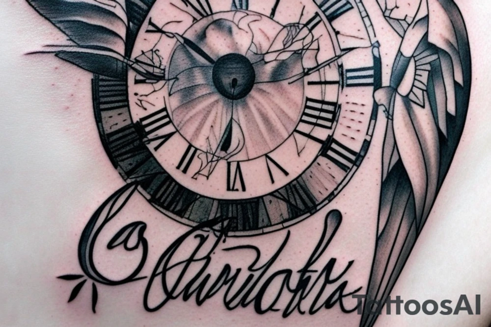 I want a tattoo for my daughter including a Sundial her name means my beautiful dream in Latin I want it to incorporate her name, time of birth and date 
11:17am
June 4th 2022
Alora Whitney Jean Goss tattoo idea