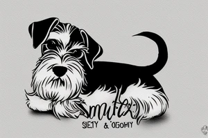 Miniature Schnauzer, very simple, single color, silhouette highlight, laying on ground, sleepy tattoo idea