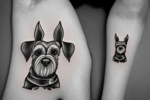 Miniature Schnauzer face, next to a shollie dog, silhouette tattoo idea