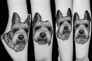 Miniature Schnauzer face, next to a shollie dog, silhouette tattoo idea