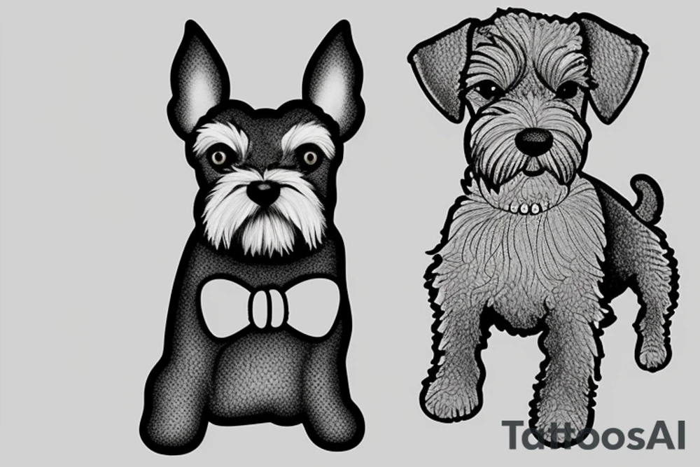 Miniature Schnauzer, next to a shollie dog, silhouette tattoo idea