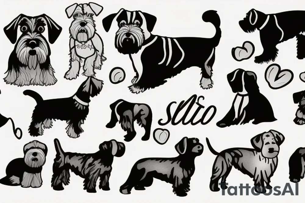 Miniature Schnauzer, next to a shollie dog, silhouette tattoo idea