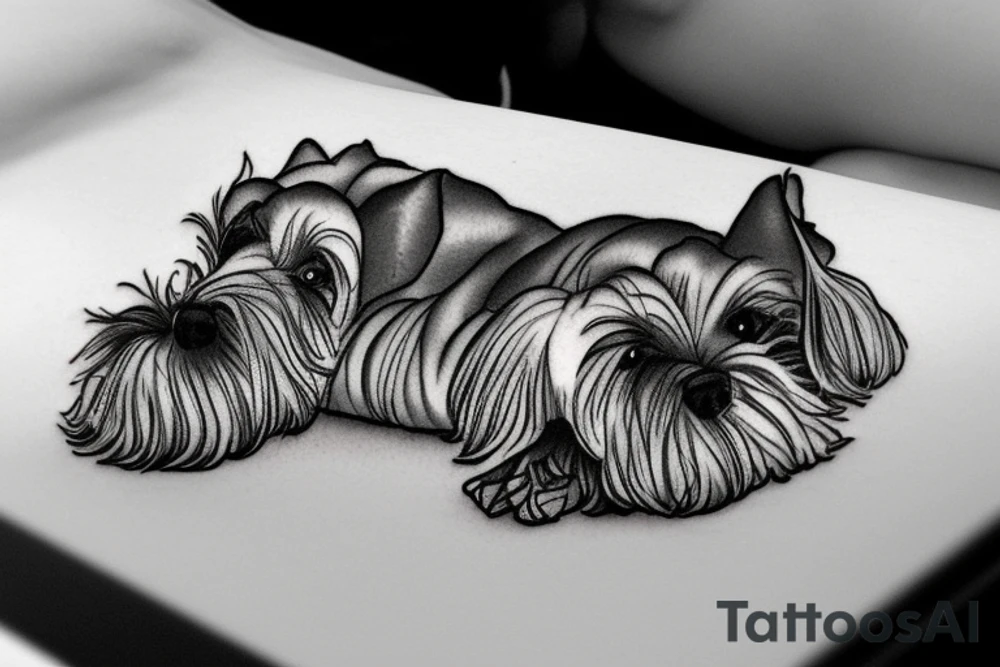 Miniature Schnauzer asleep on bed tattoo idea