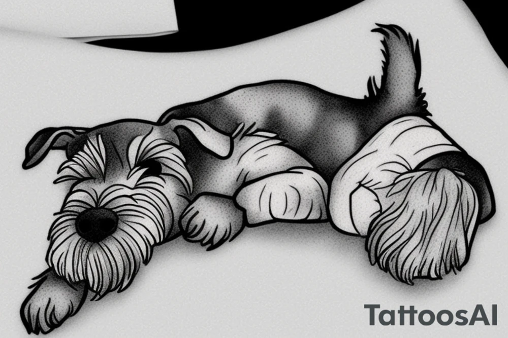 Miniature Schnauzer asleep on bed tattoo idea