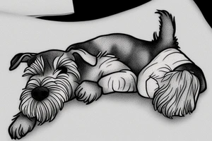 Miniature Schnauzer asleep on bed tattoo idea