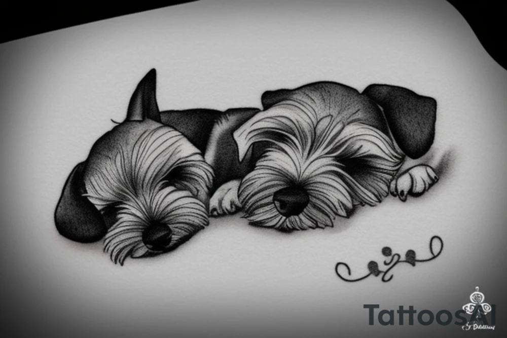 Miniature Schnauzer asleep on bed tattoo idea