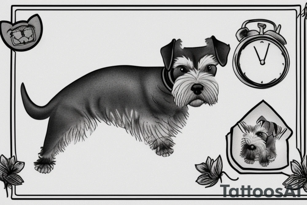 Miniature Schnauzer asleep on bed tattoo idea