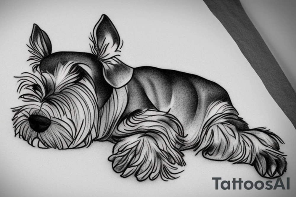 Miniature Schnauzer asleep on bed tattoo idea