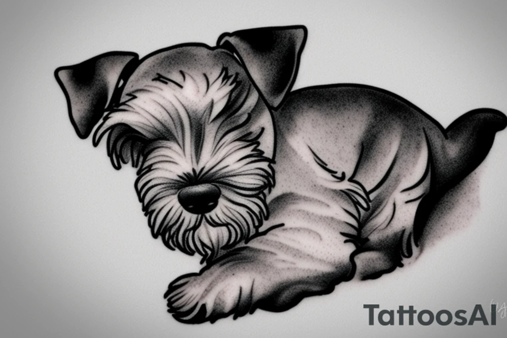 Miniature Schnauzer asleep on bed tattoo idea