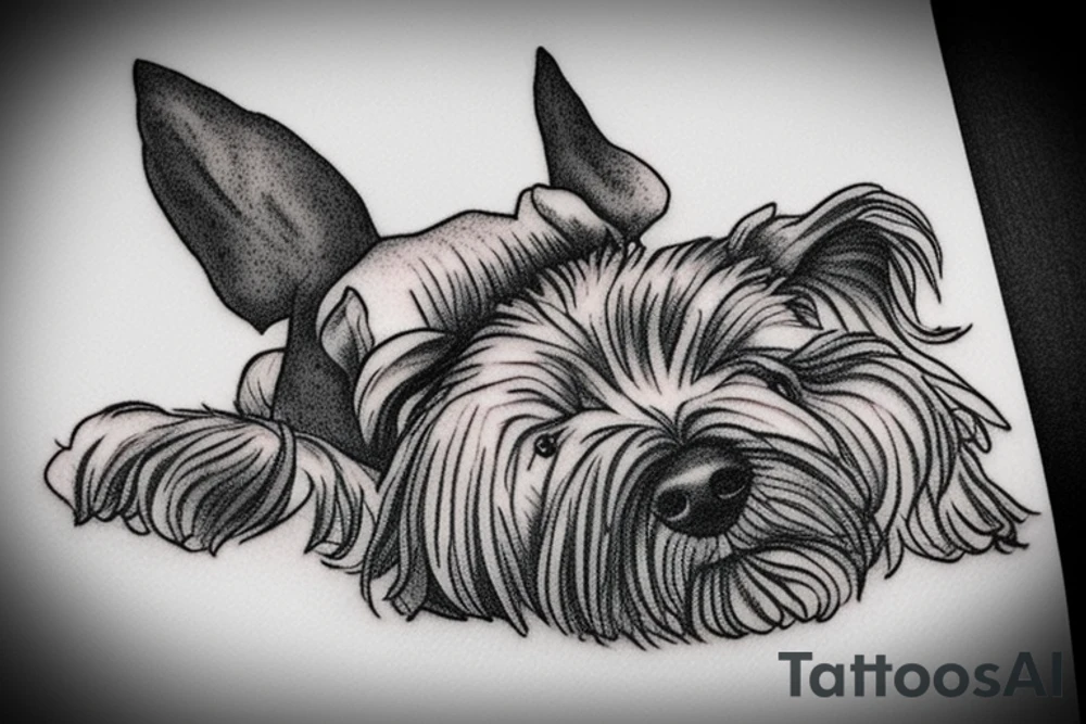 Miniature Schnauzer asleep on bed tattoo idea