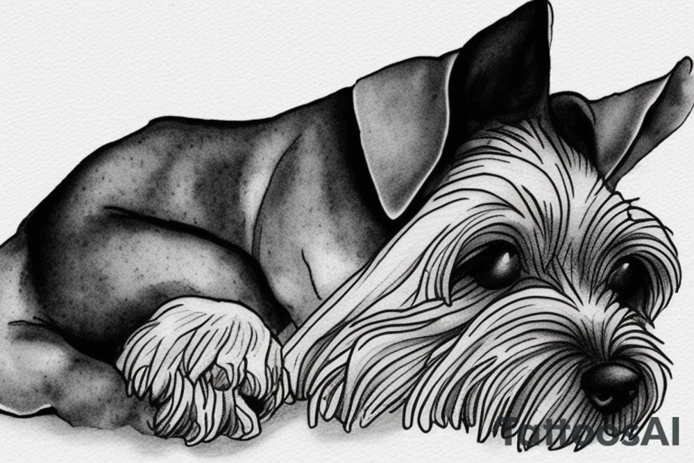 Miniature Schnauzer asleep on bed tattoo idea