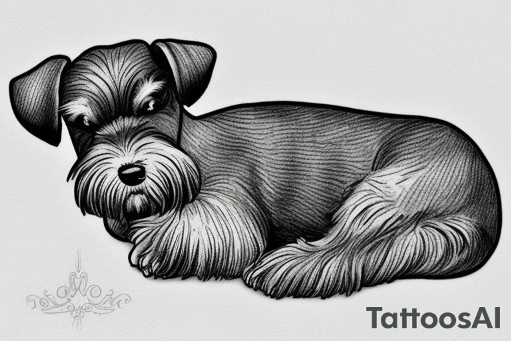 Miniature Schnauzer asleep on bed tattoo idea