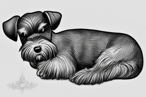 Miniature Schnauzer asleep on bed tattoo idea